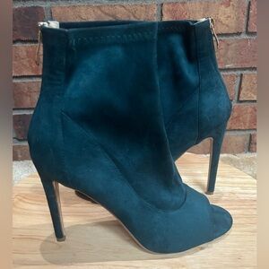 CAPE ROBBIN STILETTO VELVET TEAL BLUE HOLIDAY PEEP TOE ANKLE BOOTS ZIP UP SIZE 9